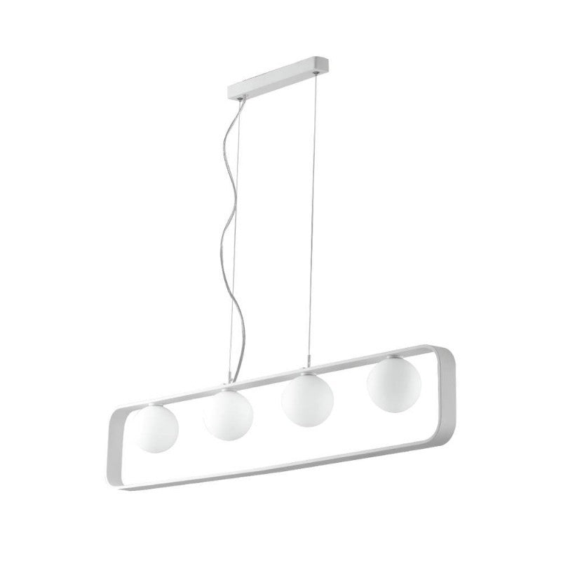 Sospensione 4 luci struttura metallo bianco sfere vetro opale 4XG9 non incl. ROXY