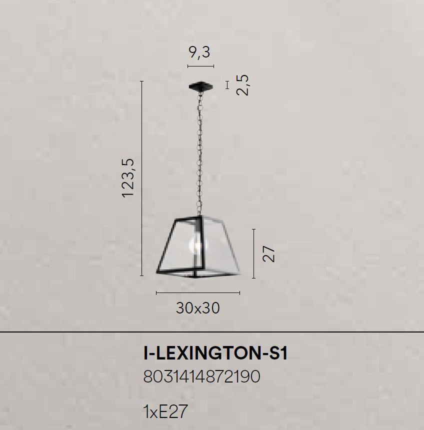 Suspensie metal negru difuzor sticlă securizată 1xE27 neincl. LEXINGTON