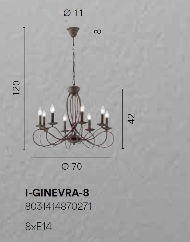 Lampadario GINEVRA 8 Luci – Metallo Finitura Corten | Stile Classico-Rustico | 8xE14 | Luce Ambiente Design