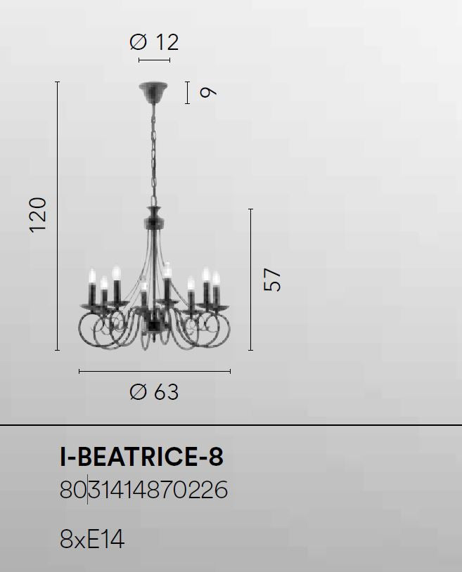 Sospensione rustica 8 luci forme arricciate metallo antracite 8XE14 non incl. BEATRICE