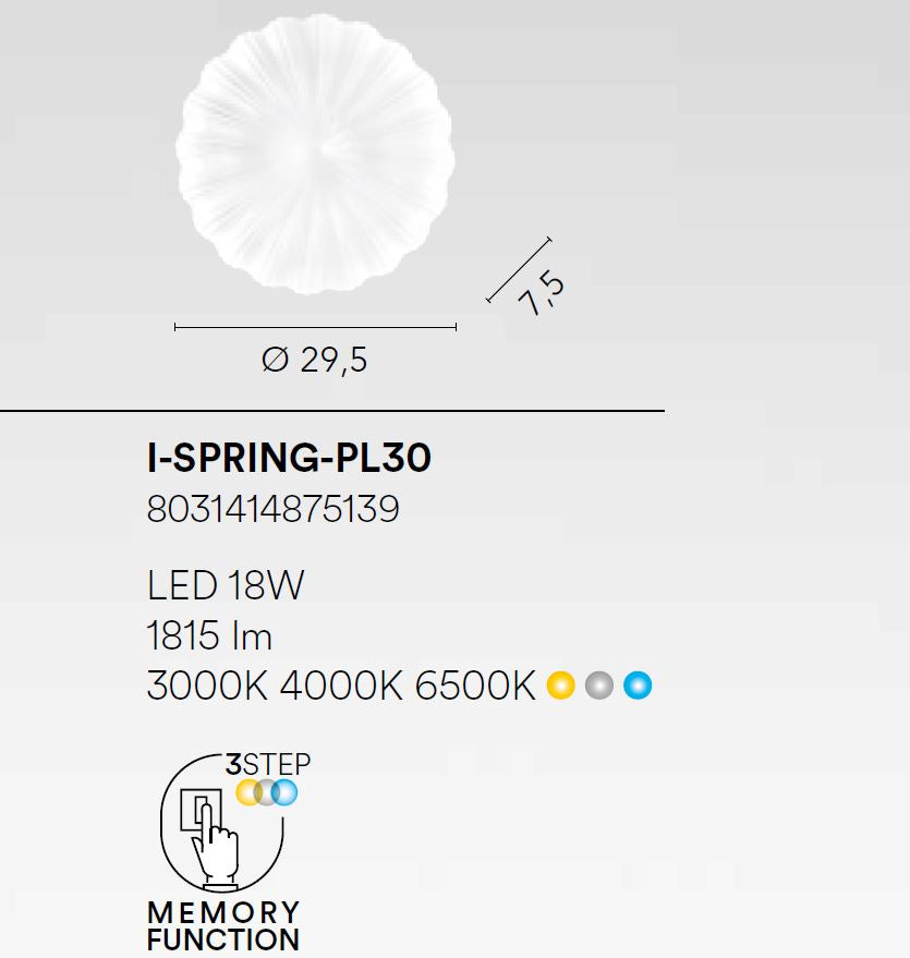 Plafoniera LED SPRING – Acrilico Tondeggiante con Effetto Polvere di Stelle e Incisioni a Drappeggio | CCT | D.30 cm | 18W – 1815 lm