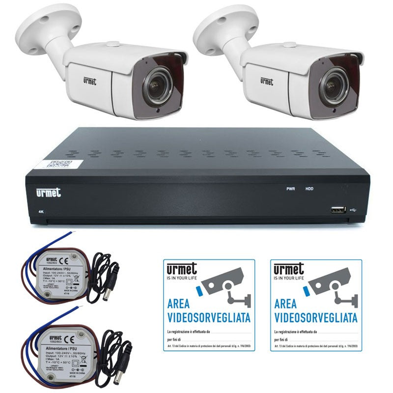 Kit Videosorveglianza AHD Ibrido HVR 4 Canali HDD 1TB + 2 Telecamere Bullet AHD-TVI-CVI 1080P Ottica Fissa 2.8mm IP66 IR 30m | Urmet 1097/814