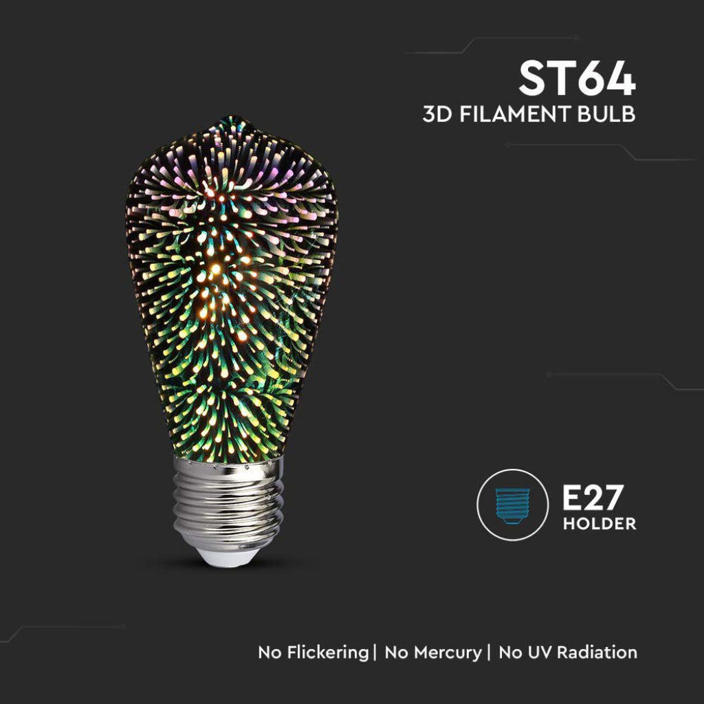 V-TAC Bec LED E27 5W ST64 Filament 3D 3000K