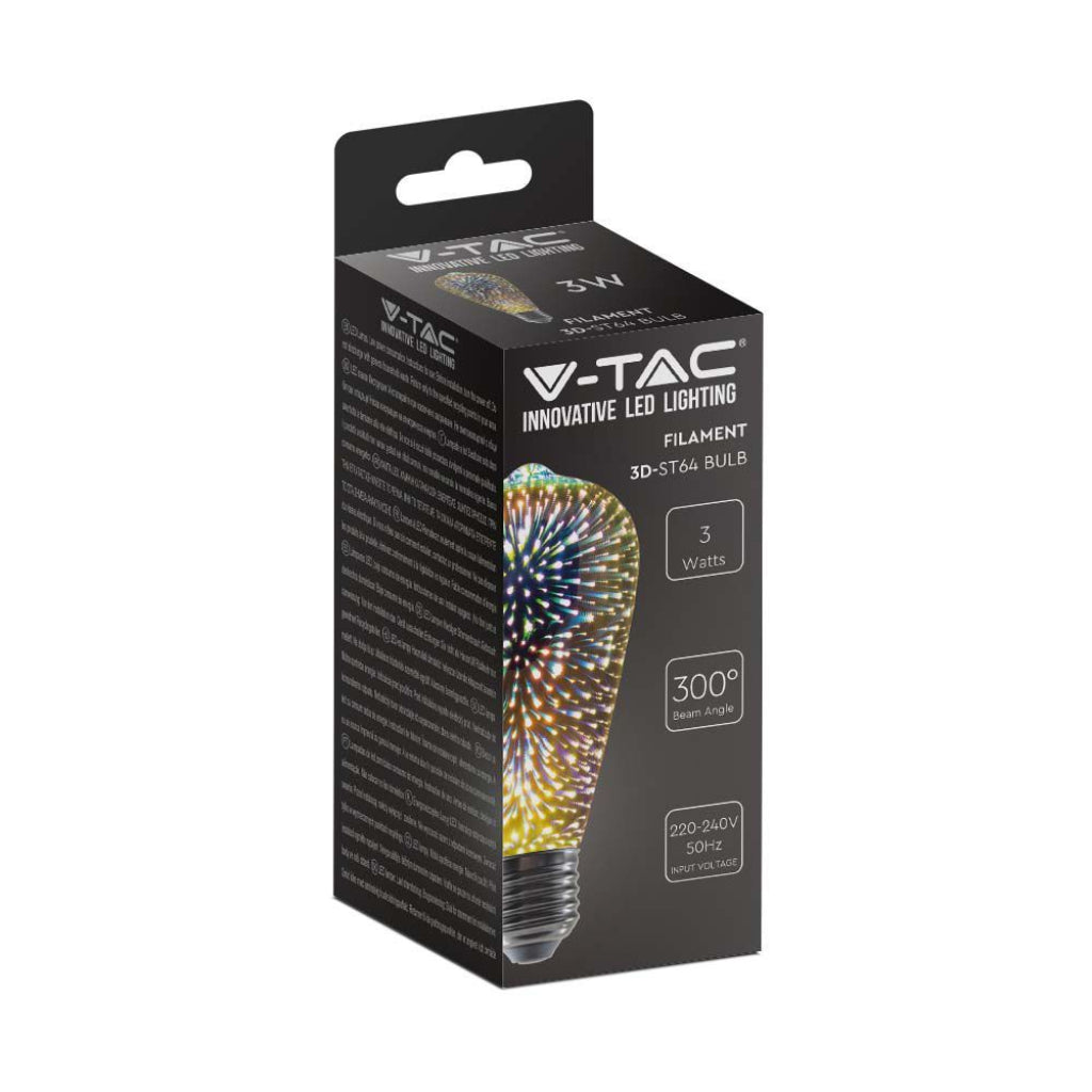 V-TAC Bec LED E27 5W ST64 Filament 3D 3000K