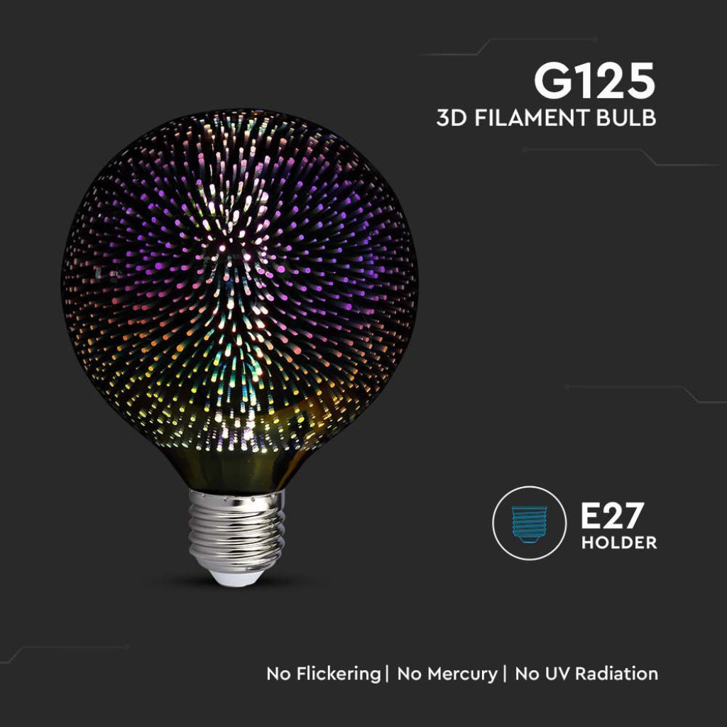 V-TAC Bec LED E27 5W G125 Filament 3D 3000K