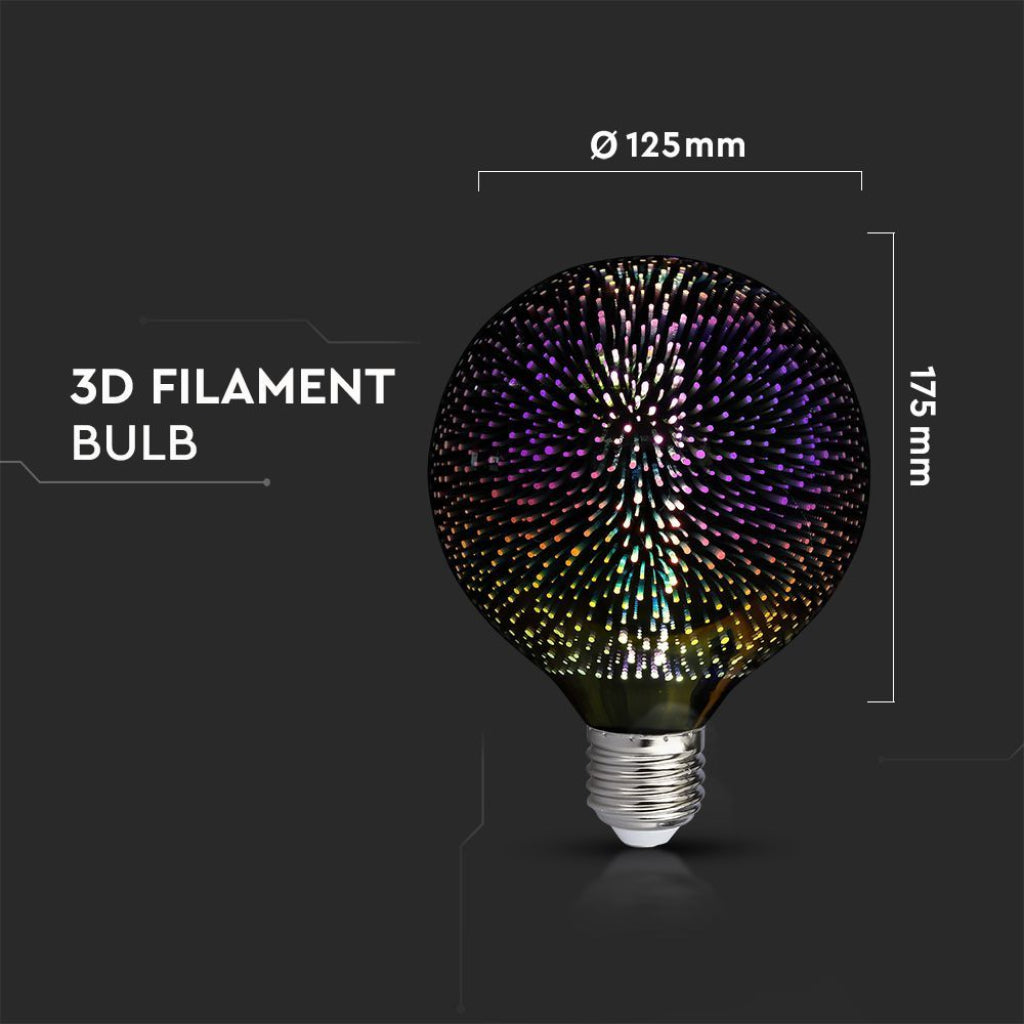 V-TAC Bec LED E27 5W G125 Filament 3D 3000K