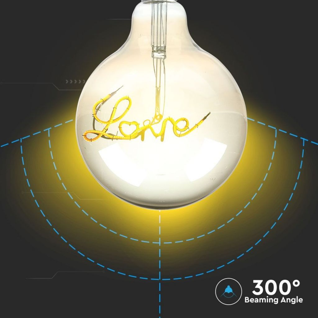 V-TAC Bec LED E27 5W G125 Filament Ambră Scris Love 2200K