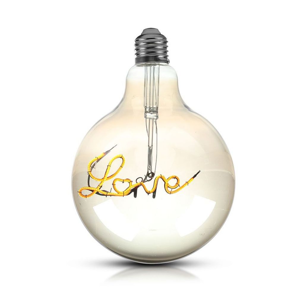 V-TAC Bec LED E27 5W G125 Filament Ambră Scris Love 2200K