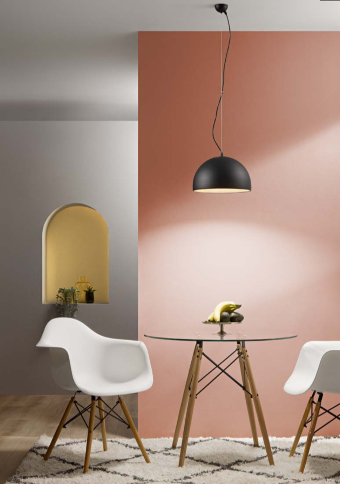 Sospensione LED COCO – Metallo con Interno Effetto Legno | D.50cm | 40W 5250lm CCT | Oro o Nero