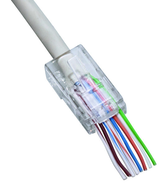 Mufă PLUG RJ45 8P/8C, contacte aurite, pentru cablu UTP CAT5, CABLU TRECĂTOR CONF. 100 buc.