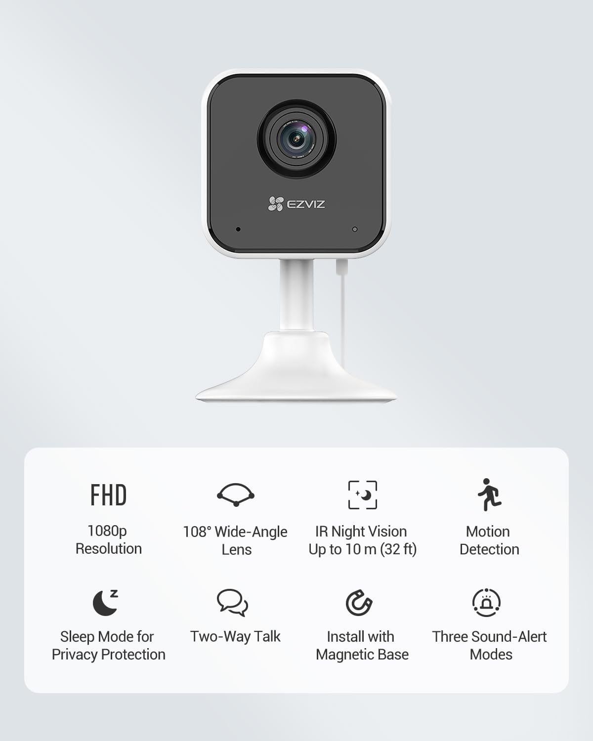 Telecamera Sorveglianza Interno 1080P Wi-Fi Compatta | Grandangolo 91° Visione Notturna MicroSD | EZVIZ H1c