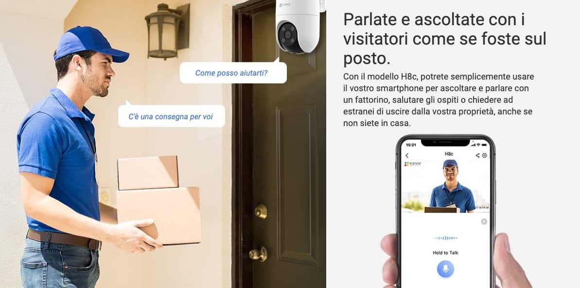 Telecamera Sorveglianza 1080P Pan & Tilt AI | Wi-Fi Visione Notturna 30m Audio Bidirezionale | EZVIZ H8c