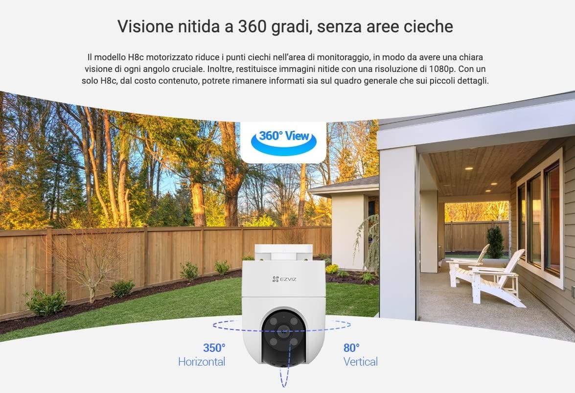 Telecamera Sorveglianza 1080P Pan & Tilt AI | Wi-Fi Visione Notturna 30m Audio Bidirezionale | EZVIZ H8c