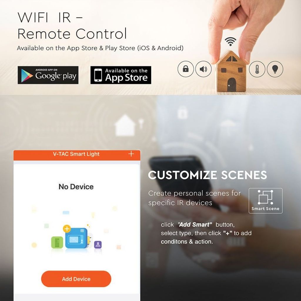 Controler universal V-TAC Wi-Fi cu infraroșu, compatibil cu Google Home și Amazon Alexa