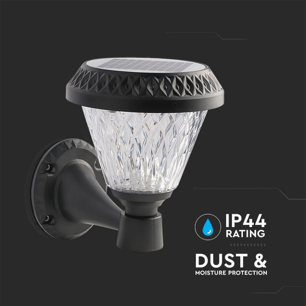 V-TAC Lampa LED solarna ścienna 0,8W stożkowa z pilotem, kolor czarny 3w1, IP44