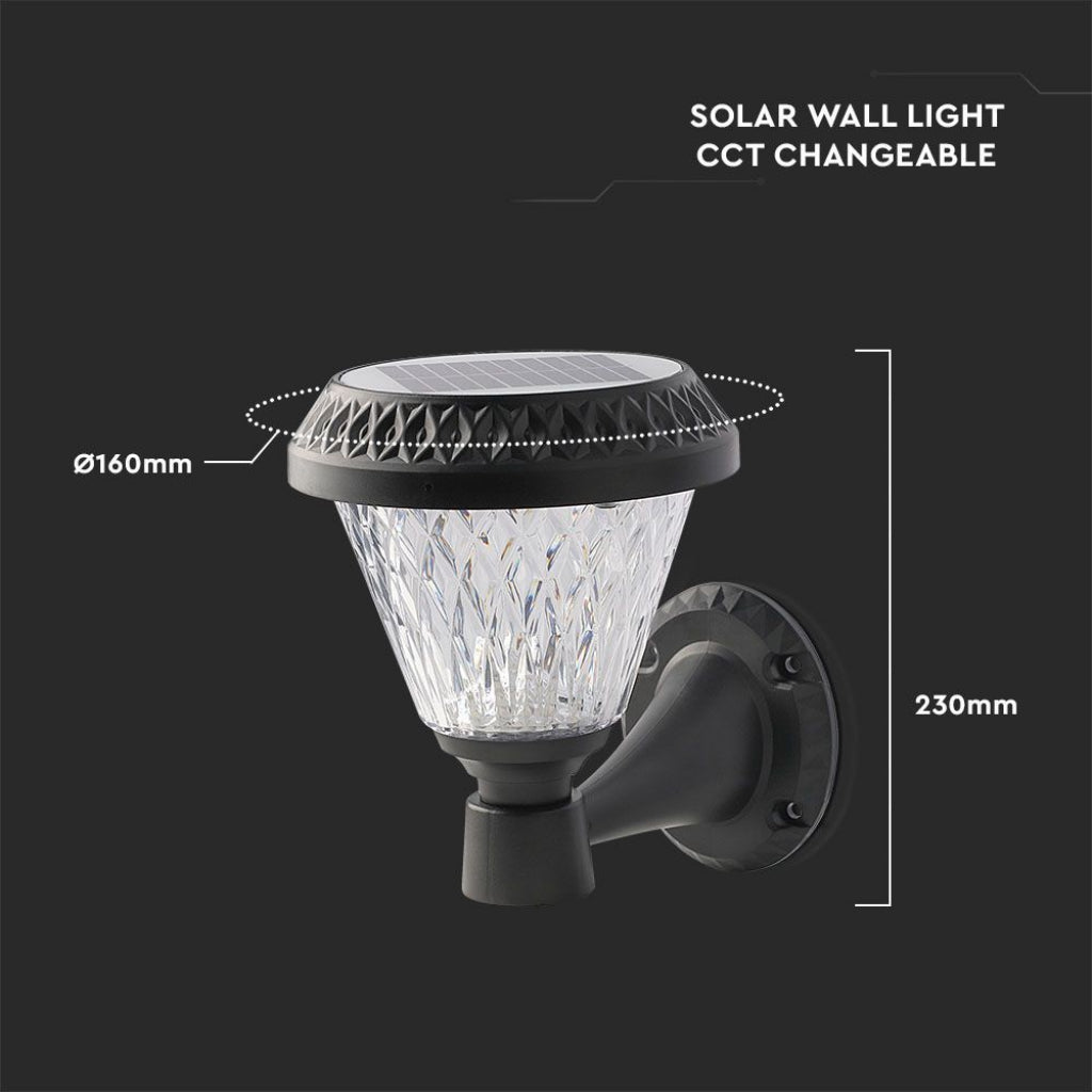 V-TAC Lampa LED solarna ścienna 0,8W stożkowa z pilotem, kolor czarny 3w1, IP44
