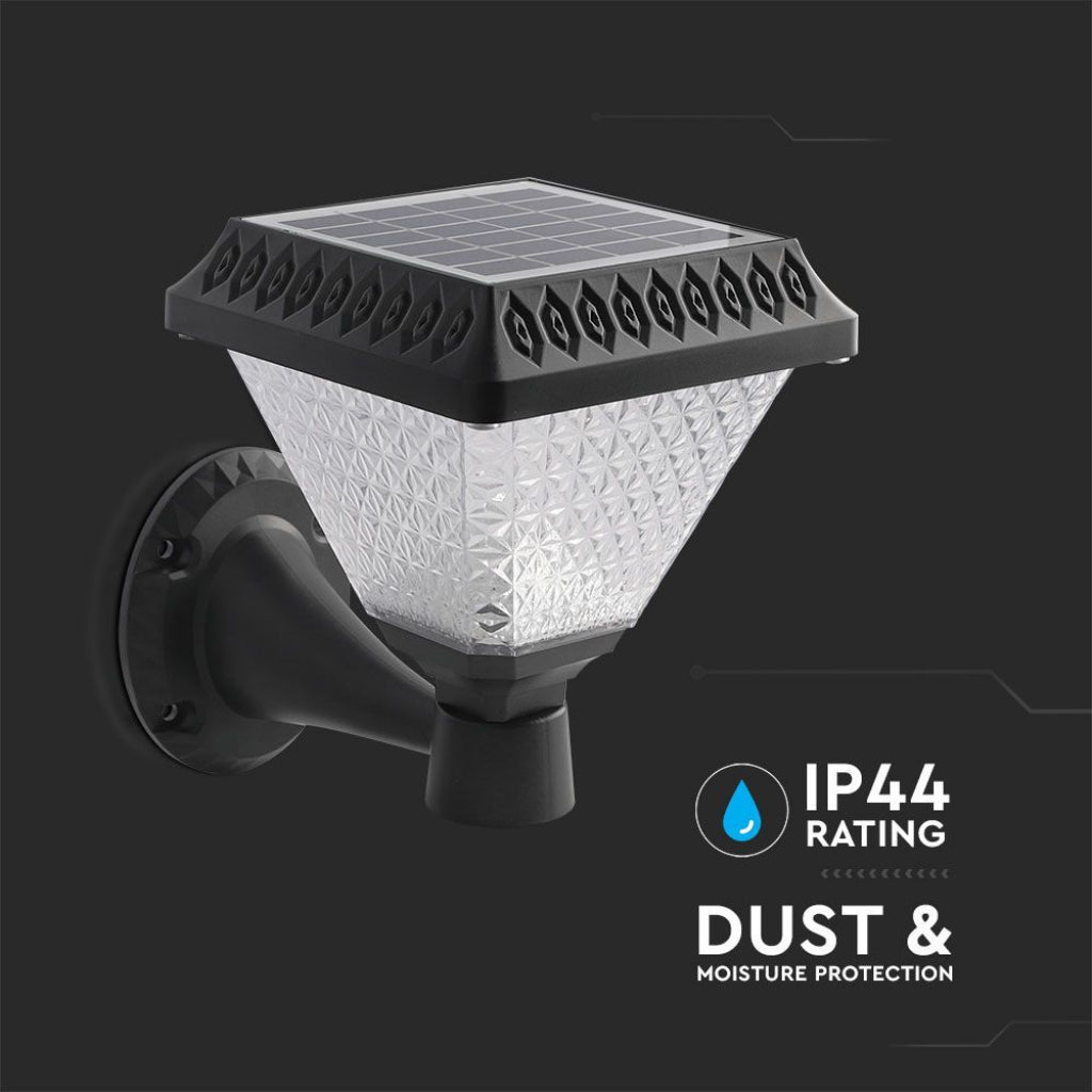 V-TAC Solarna Lampa Ścienna LED 0,8W w Kształcie Piramidy z Pilotem, Kolor Czarny, 3w1, IP44