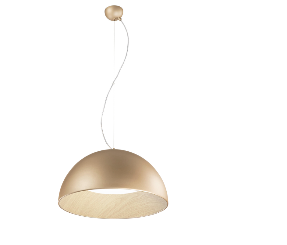 Sospensione LED COCO – Metallo con Interno Effetto Legno | D.50cm | 40W 5250lm CCT | Oro o Nero