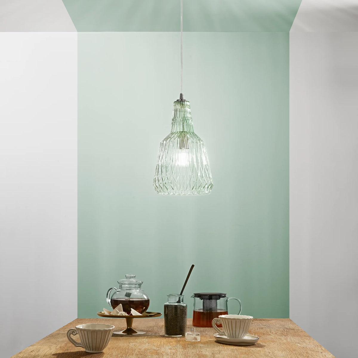 Sospensione Vetro Cristallo Sfaccettato con Struttura Metallo Abbinata Attacco E27 | Ambra Trasparente Fumè Verde | Luce Ambiente Design GALWAY
