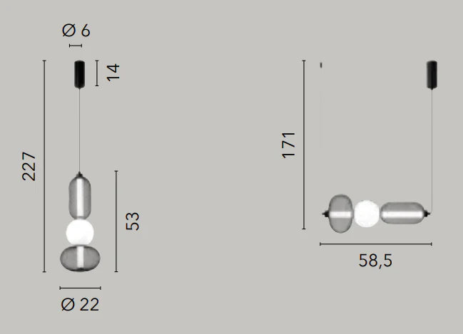Lampa wisząca LED ze szkła dmuchanego z siatkowymi kloszami czarno-złota 24W 2460LM 3000°K INKAS