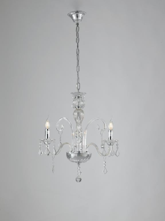 Sospensione 3 luci in vetro con cristalli K9 rifiniture cromo 3XE14 non incl. CRISTALLO