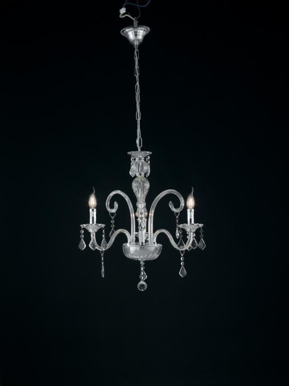 Sospensione 3 luci in vetro con cristalli K9 rifiniture cromo 3XE14 non incl. CRISTALLO