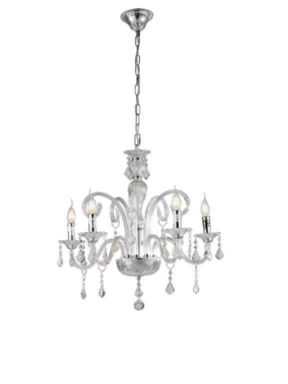Sospensione 5 luci in vetro con cristalli K9 rifiniture cromo 5XE14 non incl. CRISTALLO