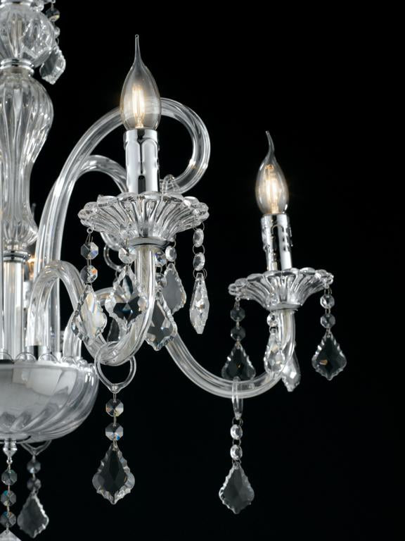 Sospensione 5 luci in vetro con cristalli K9 rifiniture cromo 5XE14 non incl. CRISTALLO