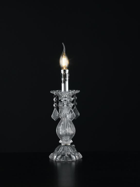 Lampă de masă cu abajur din sticlă, cristale K9, finisaj cromat, 1 x E14, becul nu este inclus, CRISTALLO