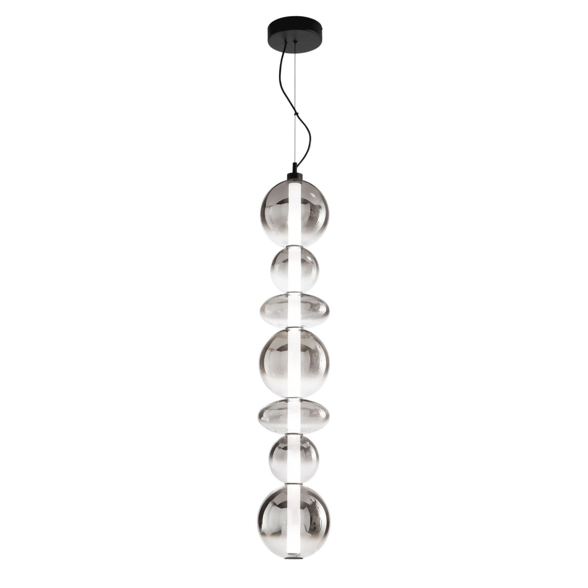 Sospensione LED CHEMET – 7 Diffusori in Vetro Soffiato | Metallo Nero | 40W 4000lm 3000K | IP20 | Luce Ambiente Design