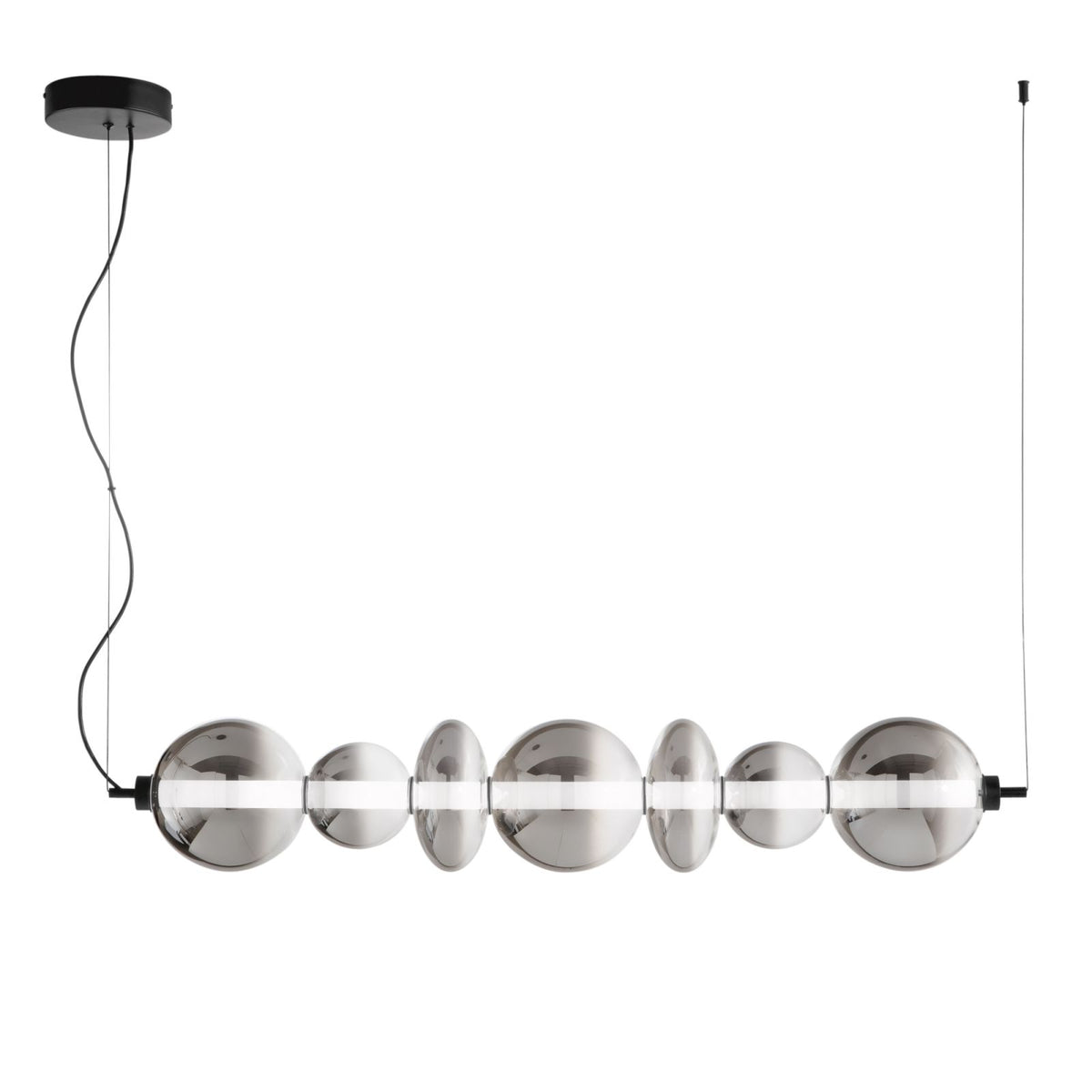 Sospensione LED CHEMET – 7 Diffusori in Vetro Soffiato | Metallo Nero | 40W 4000lm 3000K | IP20 | Luce Ambiente Design