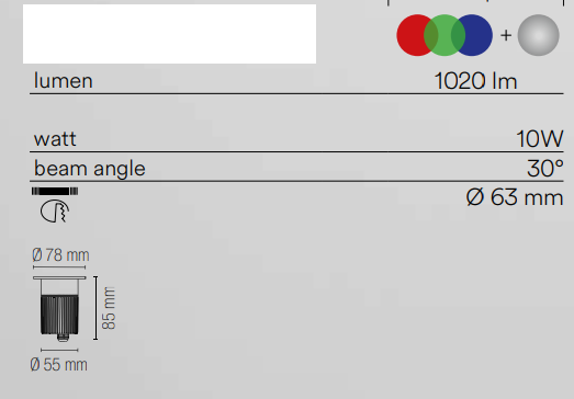 Spot încastrabil în pardoseală sau perete cu cablu easy connection rotund RGB+4000°k 10W 1020LM RUNNER