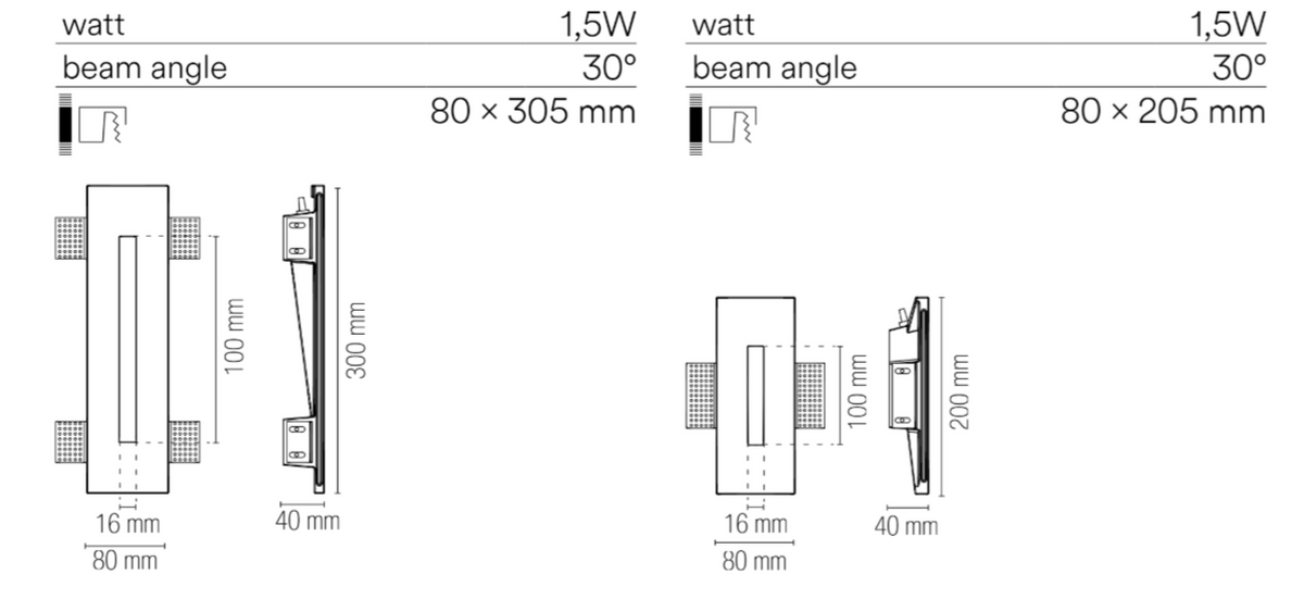 Corp de iluminat încastrat din gips, vopsibil, două dimensiuni, LED 1.5W 3000-4000K 100 LM 24V, driver neinclus. ELLE