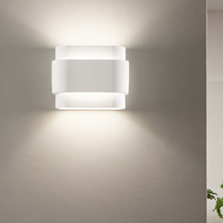 Applique da Parete in Gesso con Luce Biemissione | Paralume Squadrato con Fascia 2xG9 | Luce Ambiente Design LOOP