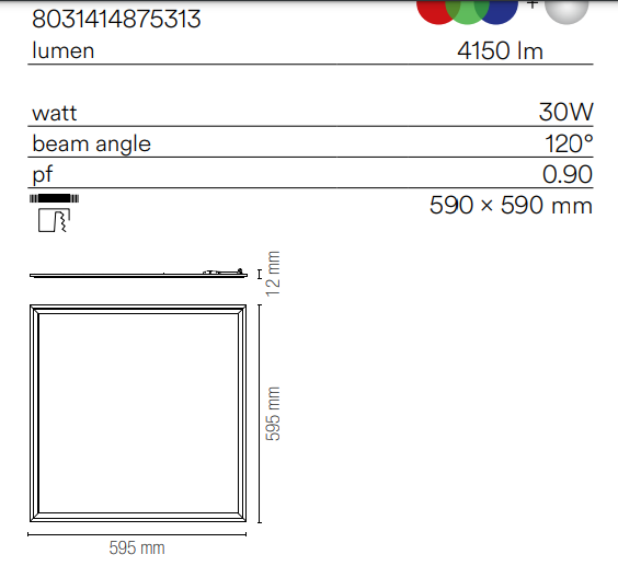 Panou LED cu structură din aluminiu, difuzor din acrilic cu cablu easy connection integrat RGB+4000°K 30W 4150LM 24V PANEL-60X60