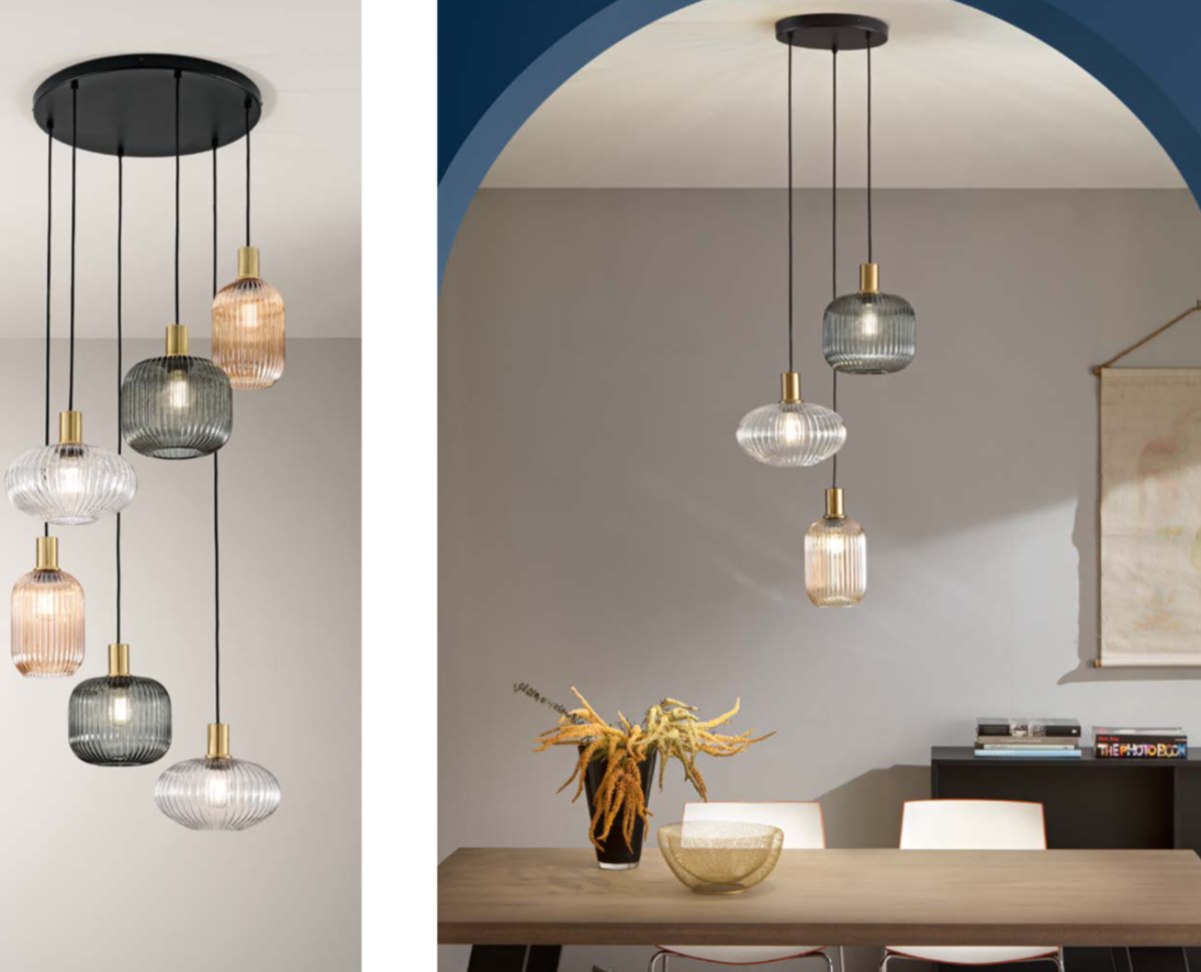 DOSTĘPNE OD POŁOWY KWIETNIA lampa wisząca metal czarny klosze szkło przezroczyste-bursztynowe-przydymione trzonek E27 EGADI
