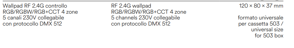 Wallpad RF 2.4G control RGB-RGBW-RGB+CCT 4 zone 5 canale 230V conectabil cu protocolul DMX 512