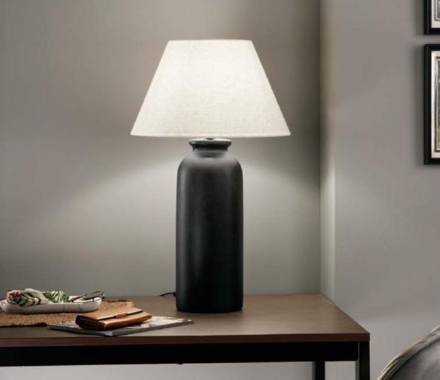 Lampa ceramiczna w kolorze ciemnobrązowym z białym abażurem 1xE27 bez żarówki. MADIBA