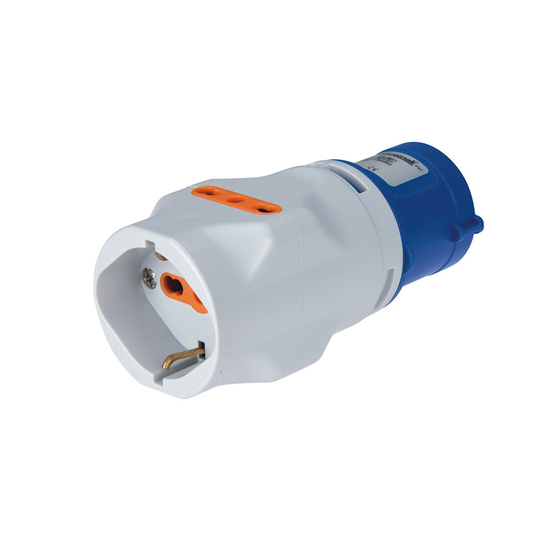 Elettrocanali Adattatore Spina Industriale 2P+T 16A a Schuko + 2 Prese Bivalenti IP20 | EC690510 | Elettrocanali