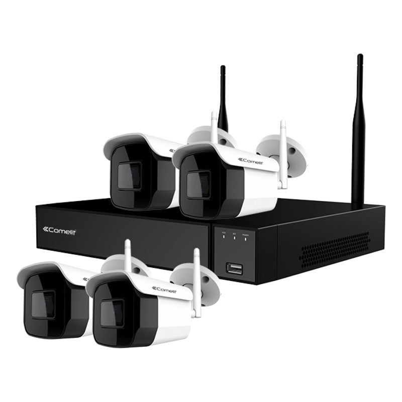 KIT Supraveghere Video Comelit WI-FI NVR 4 canale și 4 camere tip bullet WIKIT004S02NB