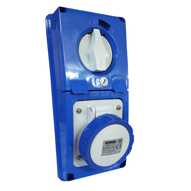 Gewiss Presa Fissa Interbloccata Verticale 2P+T 16A IP67 200-250V | GW66326N | Gewiss