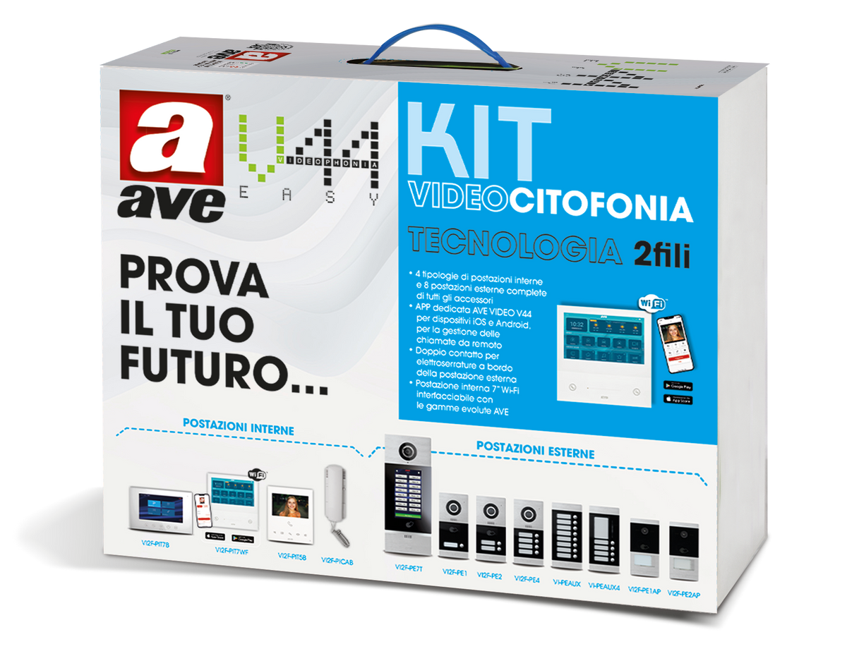 Kit Videocitofono Monofamiliare 2 Fili Monitor Touchscreen 7" | Lettore MIFARE Sistema V44 EASY | AVE KV01-1PIT7BAP