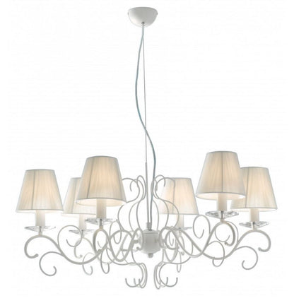 Sospensione 6 luci metallo bianco cristalli K9 paralumi lavorati bianchi 6XE14 non incl. PERLA