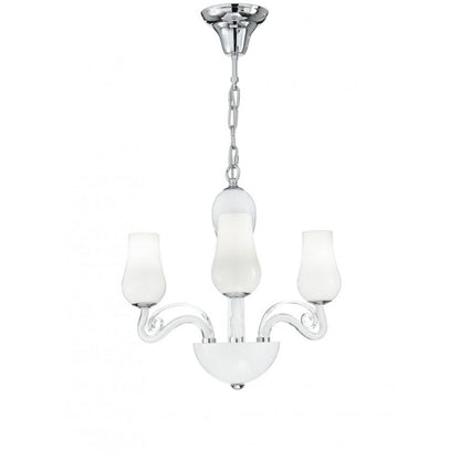 Sospensione 3 luci vetro soffiato bianco pastorali trasparenti rifiniture cromo 3XE14 non incl. ANGEL