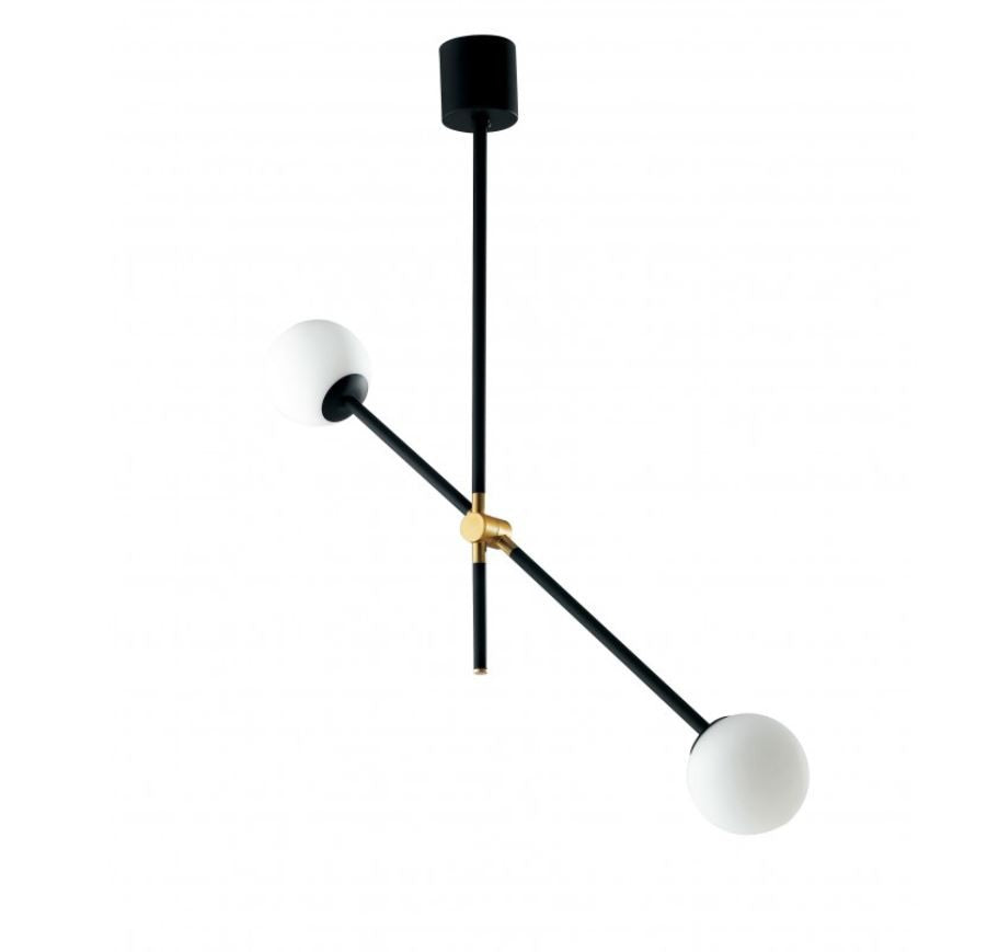 Sospensione steli orientabili metallo nero-oro sfere vetro opale 2XE14 non incl. ANTITESI