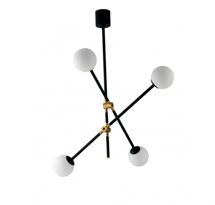 Sospensione steli orientabili metallo nero-oro sfere vetro opale 4XE14 non incl. ANTITESI