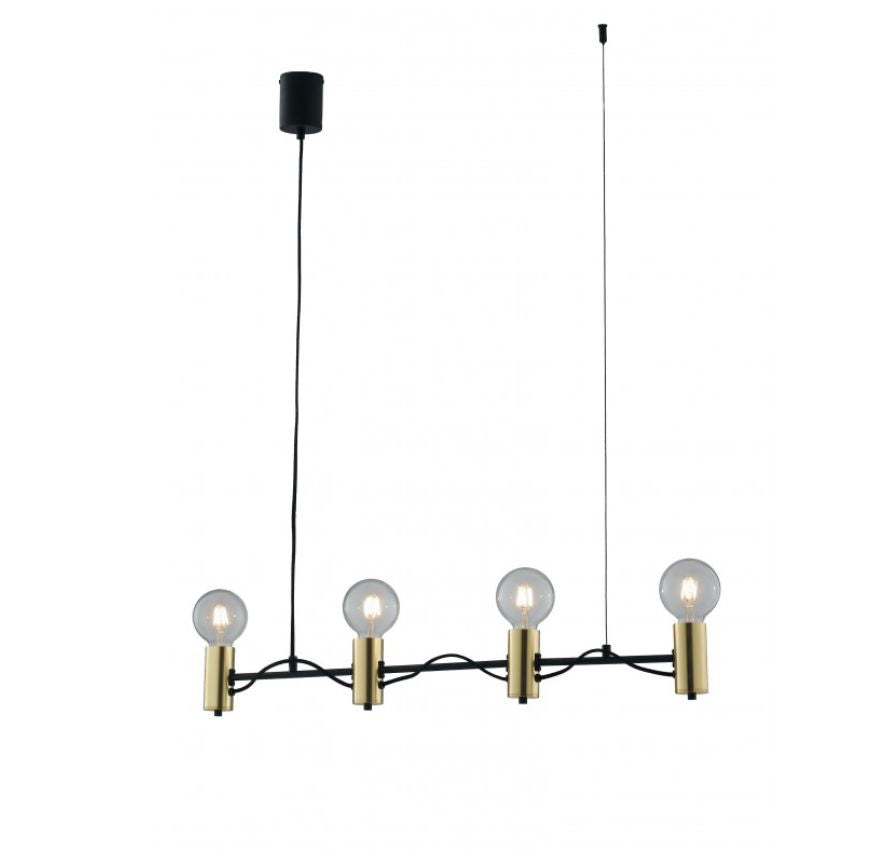 Sospensione 4 luci in metallo nero-oro cavo tessuto nero 4XE27 non incl. AXON