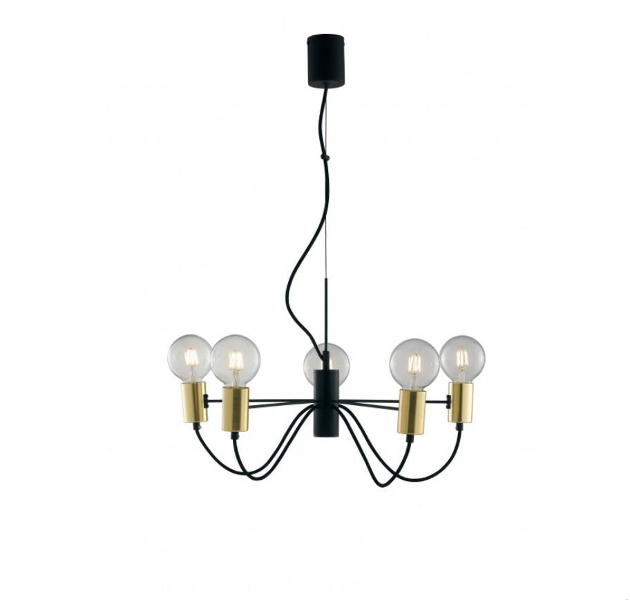 Sospensione 5 luci in metallo nero-oro cavo tessuto nero 5XE27 non incl. AXON