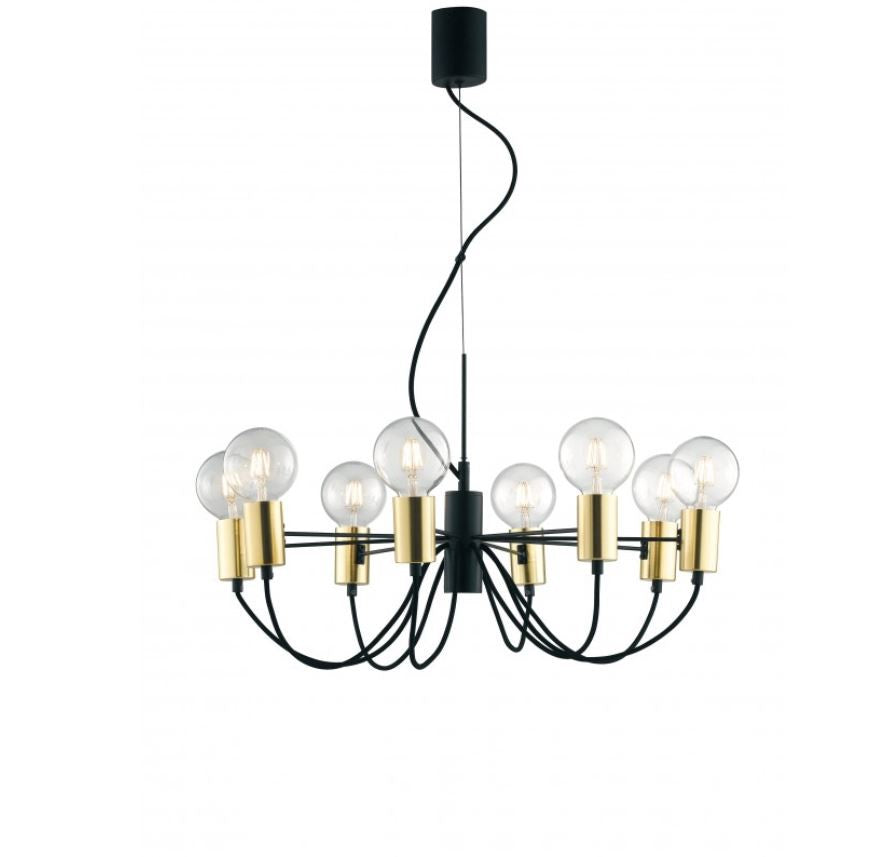 Sospensione 8 luci in metallo nero-oro cavo tessuto nero 8XE27 non incl. AXON