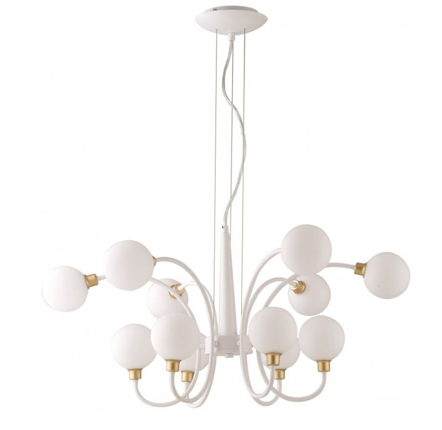 Sospensione 20 luci sfere vetro opale struttura metallo bianco e oro 20XG9 non incl. AIDA
